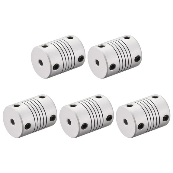 4mm to 6.35mm Aluminum Alloy Shaft Coupling Flexible Coupler Motor Connector Joint L25xD19 5pcs