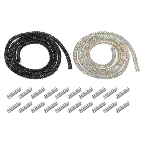 4mm x 0.6m Rhinestone Rope Crystal Rope for DIY Sneakers Sweatpants Decoration Gold White,Black with Aglets