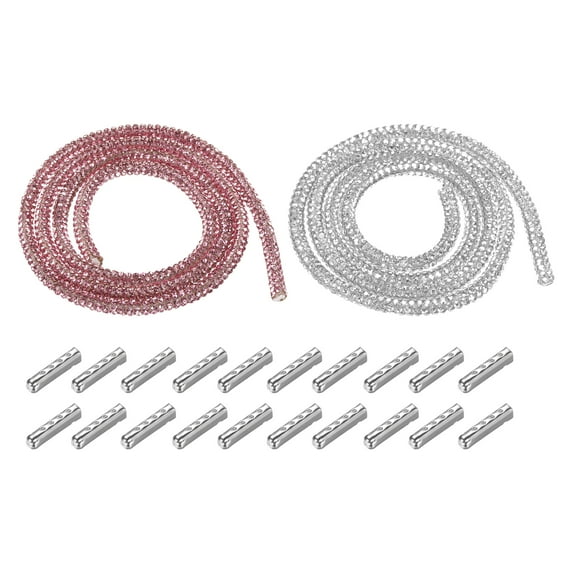 4mm x 0.6m Rhinestone Rope Crystal Rope for DIY Sneakers Sweatpants Decoration Pink,Silver with Aglets