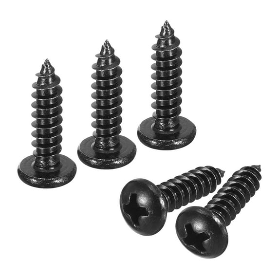 4mm x 16mm Phillips Pan Head Self-tapping Screw, 100pcs - 304 Stainless Steel Round Head Wood Screw (Black)