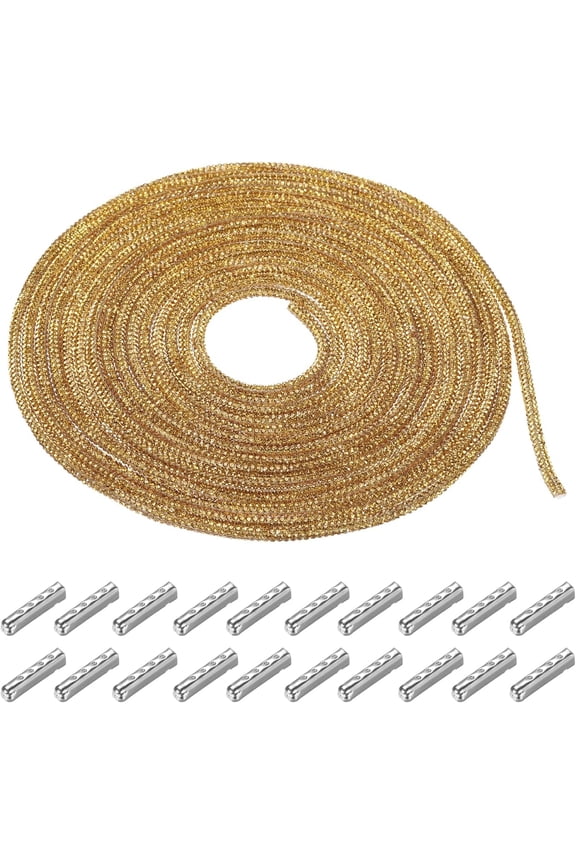4mm x 5m Shoe Laces Hoodie String Glitter Cords Rhinestone Tube Rope Bling Crystal for DIY Sneakers Sweaters Sweatpants Decoration Gold with Aglets