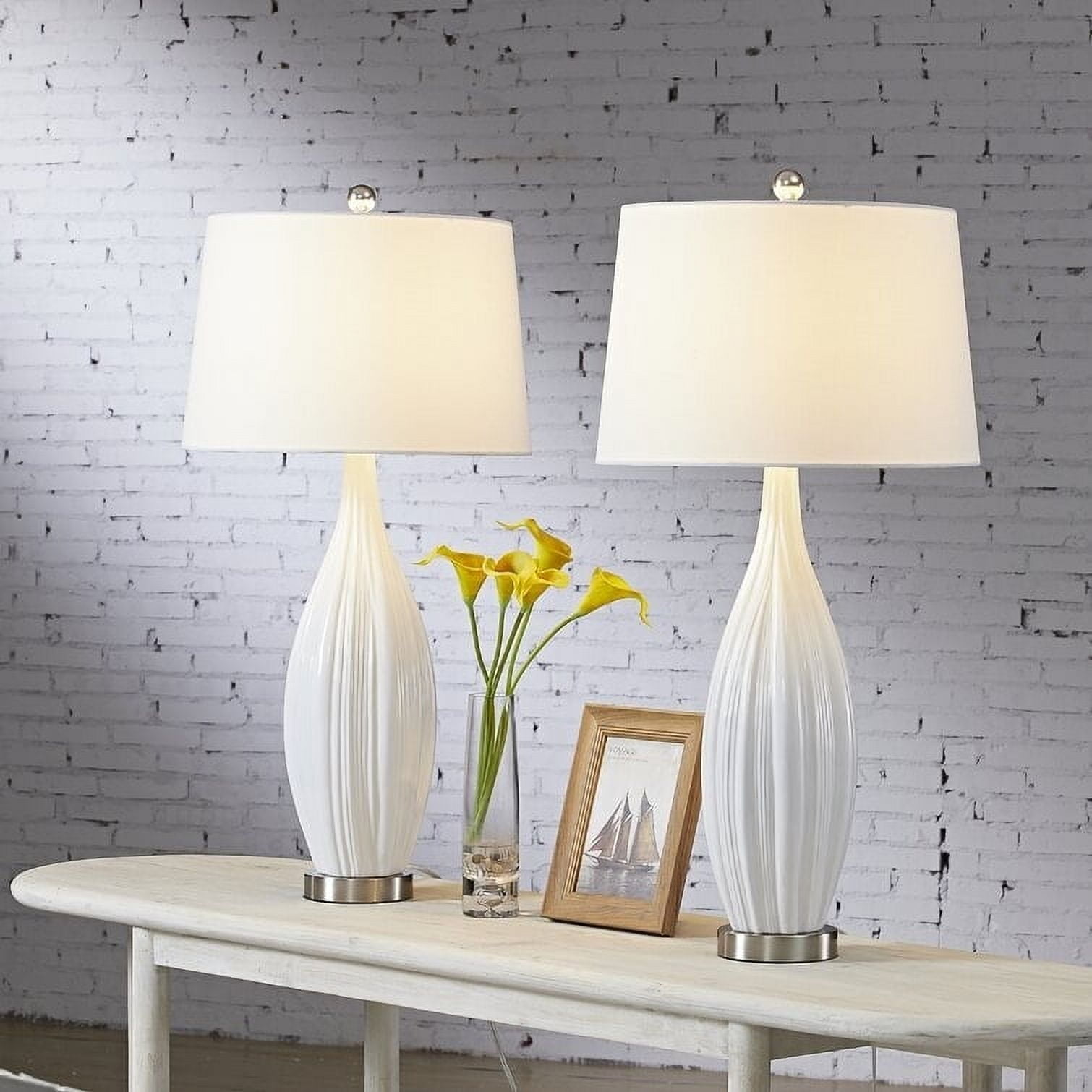 Elegant White Porcelain Table Lamp Set with Silver Base
