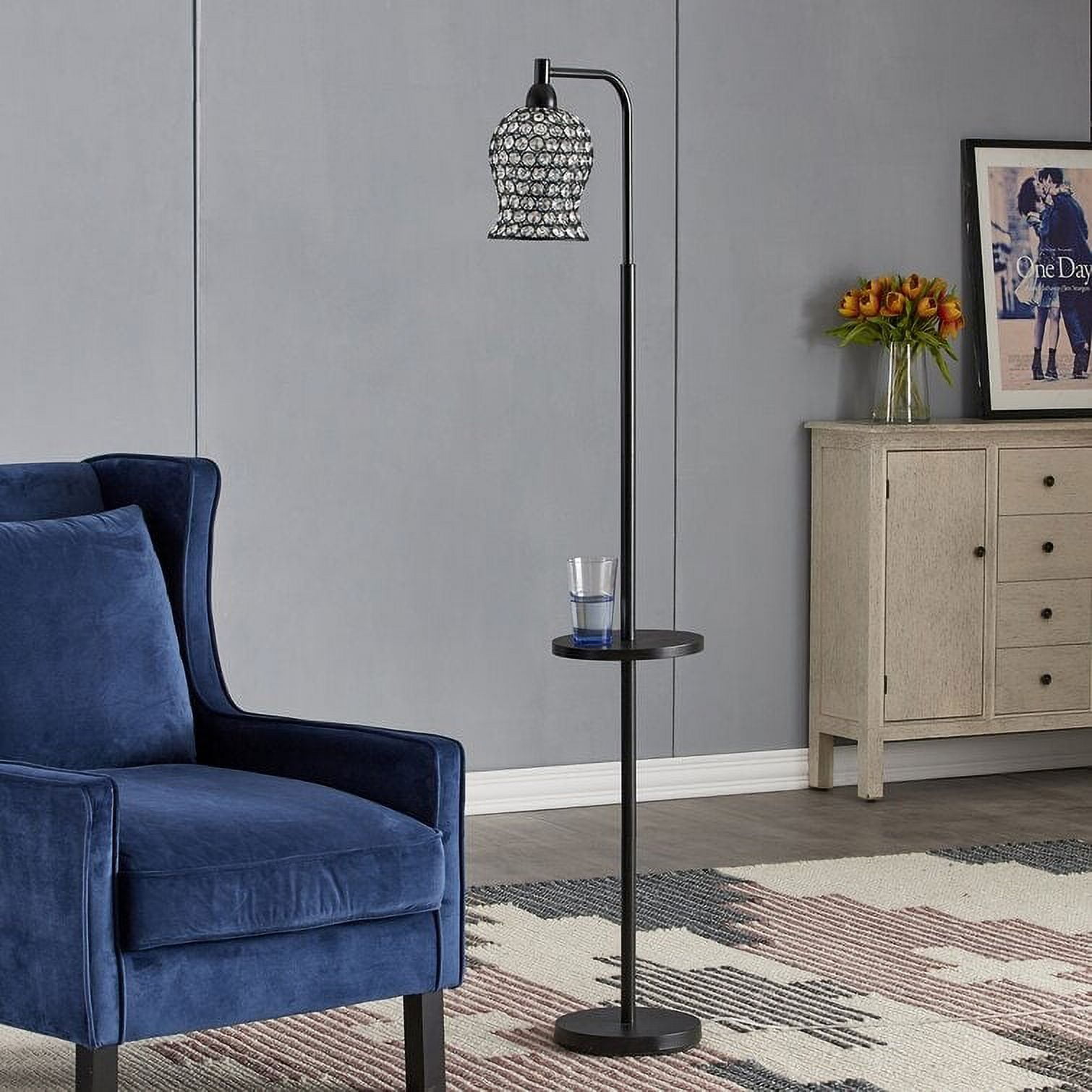 4modernhome Charming Black Metal Tray Table 65" Arched Floor Lamp - N/A