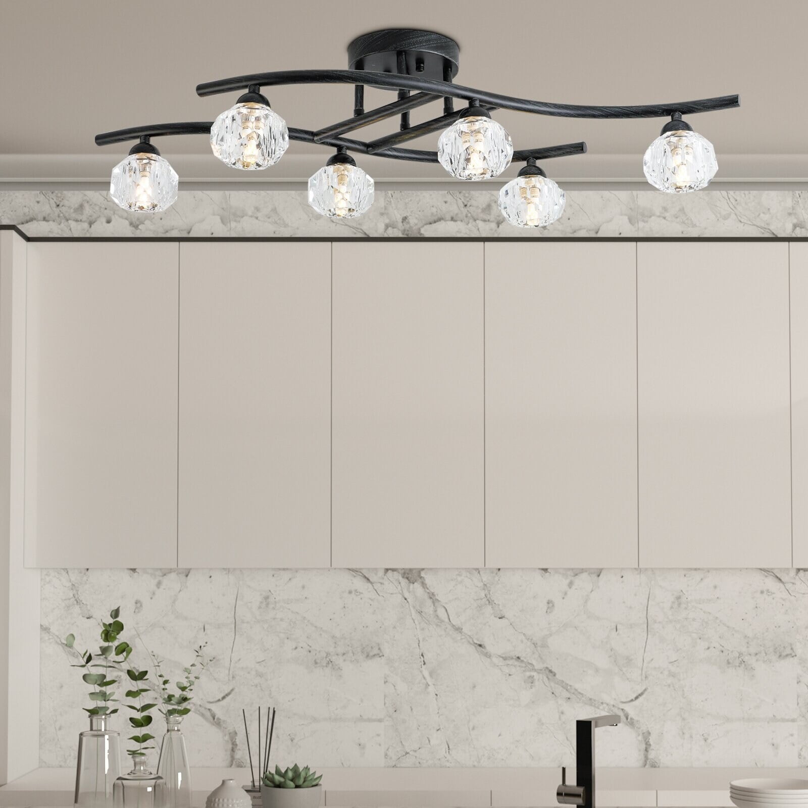 Geometric semi top flush mount light