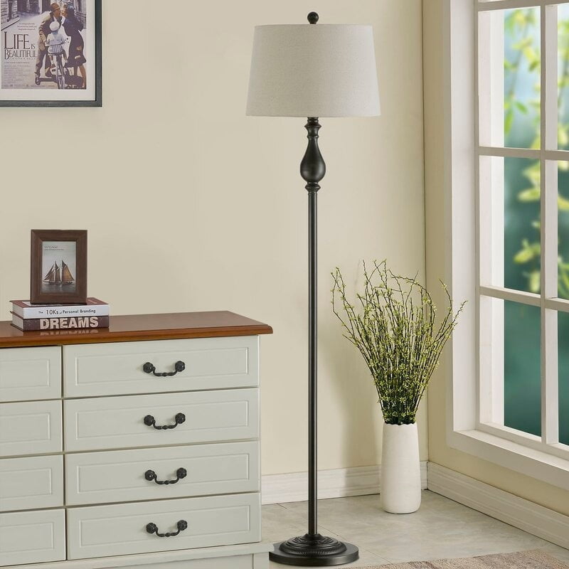 Maxax 62.5" Black Metal Traditional Floor Lamp with Beige Shade