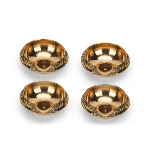 Brass Diya for Puja 4pc Golden Kuber Brass Oil Lamp Diwali Decorations for Home Indian Pooja Item Traditional Deepawali Decor Home Temple Mandir Light