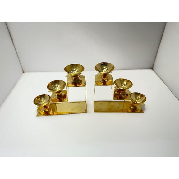 4our faith traditional brass three-step diya for puja oil lamp for home decor, festival decoration, spiritual pooja ideal gift pack of 2 (5.5 inches)
