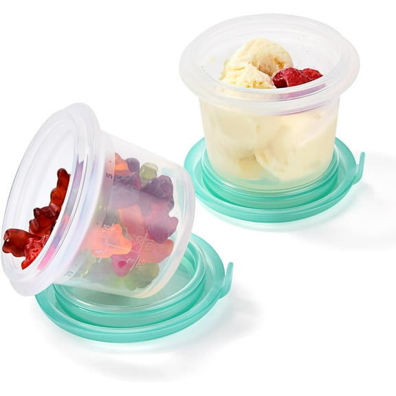 4oz2 Silicone Food Container Set: Small Kitchen Storage with Airtight Lid, Freezer & Microwave Safe, Snack Box with Date Marking Circle, Clear Stackable for Yogurt, Hummus, Garnish-Aqua Sky