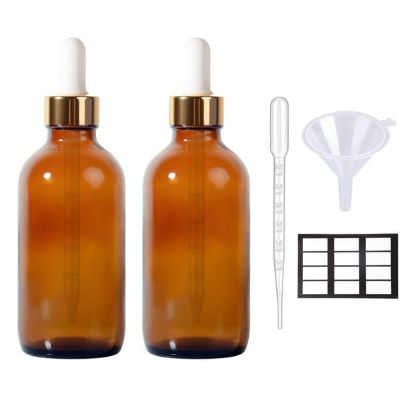 4oz Amber Glass Dropper Bottles,Tincture Bottles with Measured Dropper for Essential Oils,with Funnel,Labels,2Pack