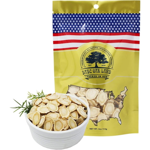4oz American Ginseng Slices from Wisconsin, American Wisconsin Ginseng Slices Root for Tea, Energy for Men Women Boosts Immunity Large Round Strip 4OZ/Bag