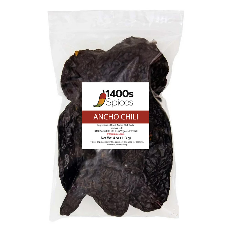 4oz Ancho Dried Whole Chile Peppers, Chili Seco Pods by 1400s Spices