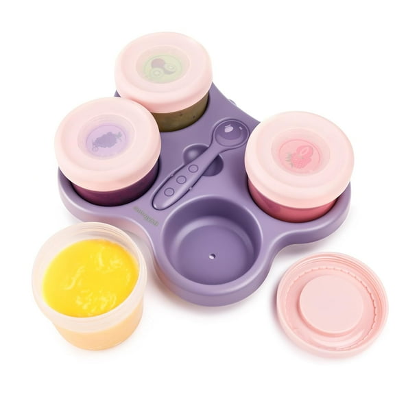 4oz Baby Food Container with Airtight Lids, Baby Food Jars Microwave & Dishwasher & Freezer Safe, Plastic Baby Food Storage Containers with Tray & Scoop for Daycare, Travel & Home
