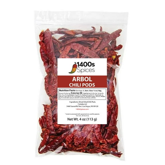 4oz Chile de Arbol Descolado. Dried De Arbol Stemless Chilies Peppers S17 by 1400s Spices