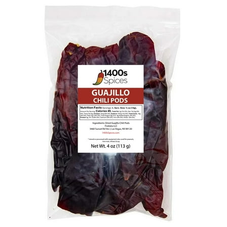 4oz Dried Guajillo Stemless Chile, Whole Dry Chili, Mexican Chiles Peppers by 1400s Spices