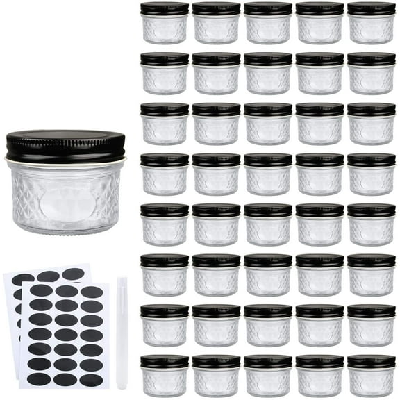 4oz Glass Jars With Lids,Small Mason Jars,Mini Canning Jars With Black Lids For Honey,Jam,Jelly,Wedding Favor,Shower Favors,Spice Jars For Kitchen Storage & Home,Set of 40