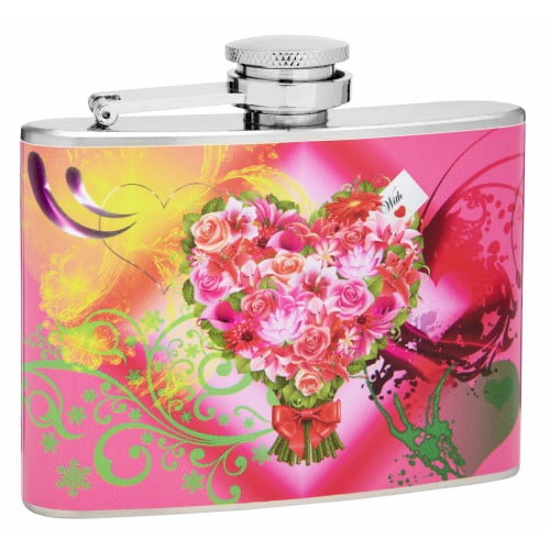 4oz Hip Flask With Printed Bouquet of Flowers