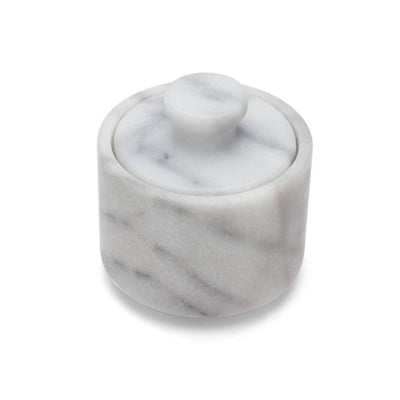 4oz Marble Salt Cellar White - Condiment Server, Hand Wash, 2-Piece Set, 3" Dimensions