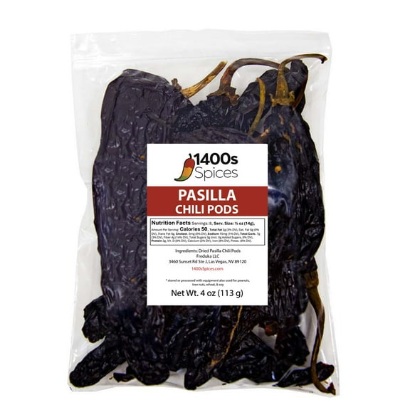 4oz Pasilla Negro Chilaca Dried Whole Chile , Largo Chili Seco Pods by 1400s Spices
