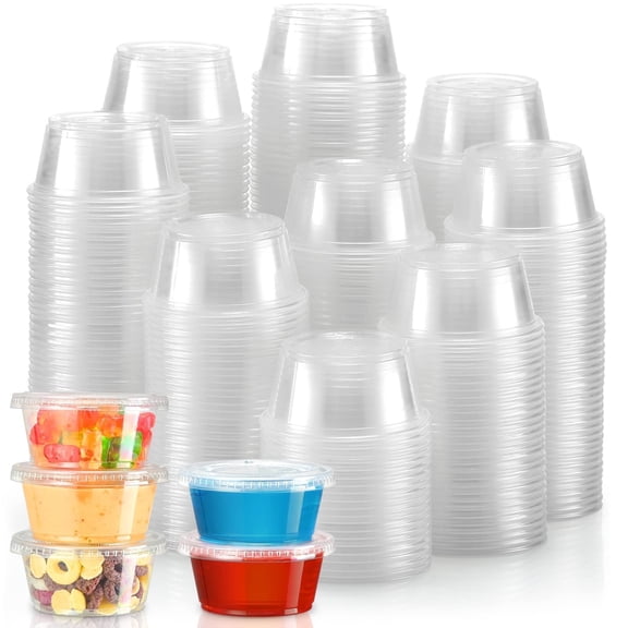 4oz Portion Cups With Lids， 50 Pack Small Plastic Containers With Lids， Airtight And Stackable Souffle Cups， Jello Shot Cups， Sauce Cups， Condiment Cups For Lunch， Party， Trips