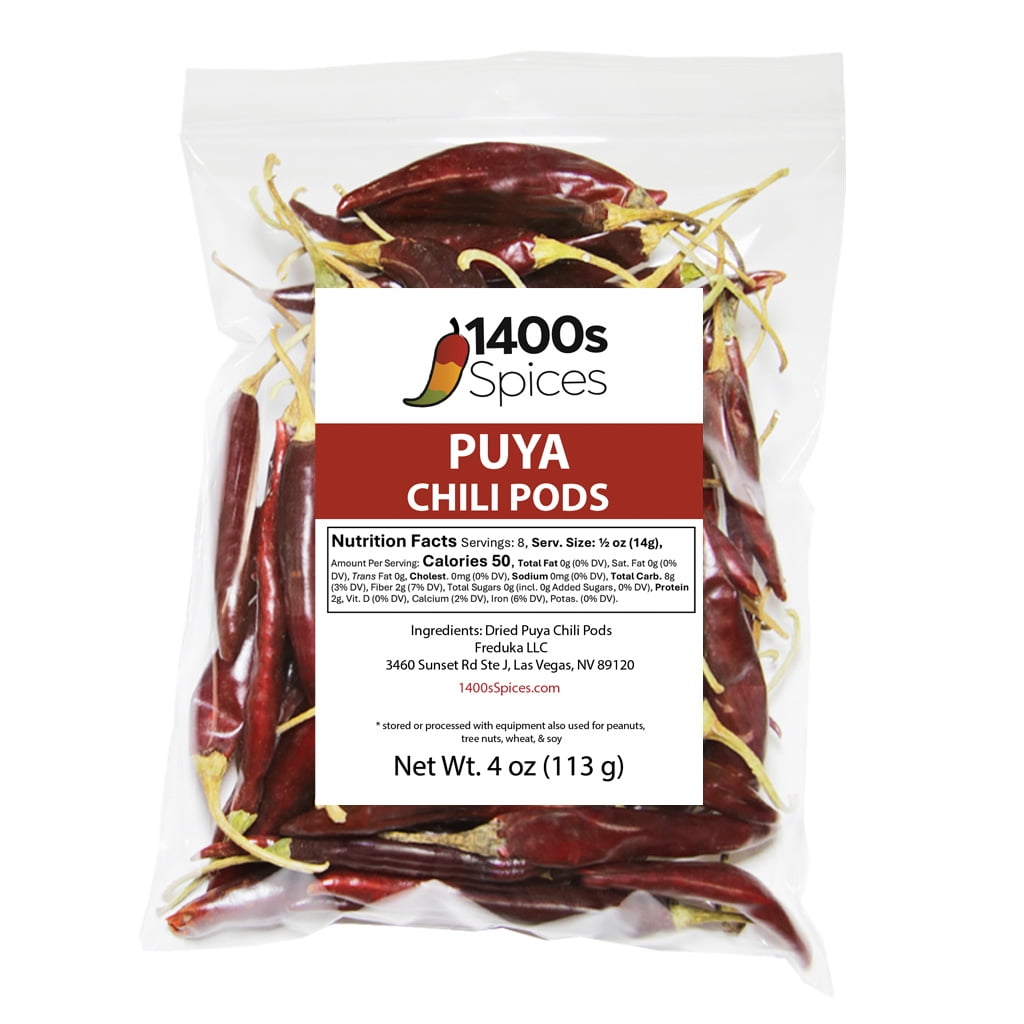 4oz Puya Dried Whole Chile Peppers, Chili Seco Pods by 1400s Spices
