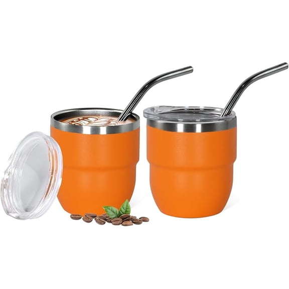 4oz Stackable Cup, Vacuum Insulated Espresso Cup Set of 2, Espresso Shot Glass for Coffee, Double Wall Stainless Steel Mini Tumbler Shot Glasses with Straw and Lid
