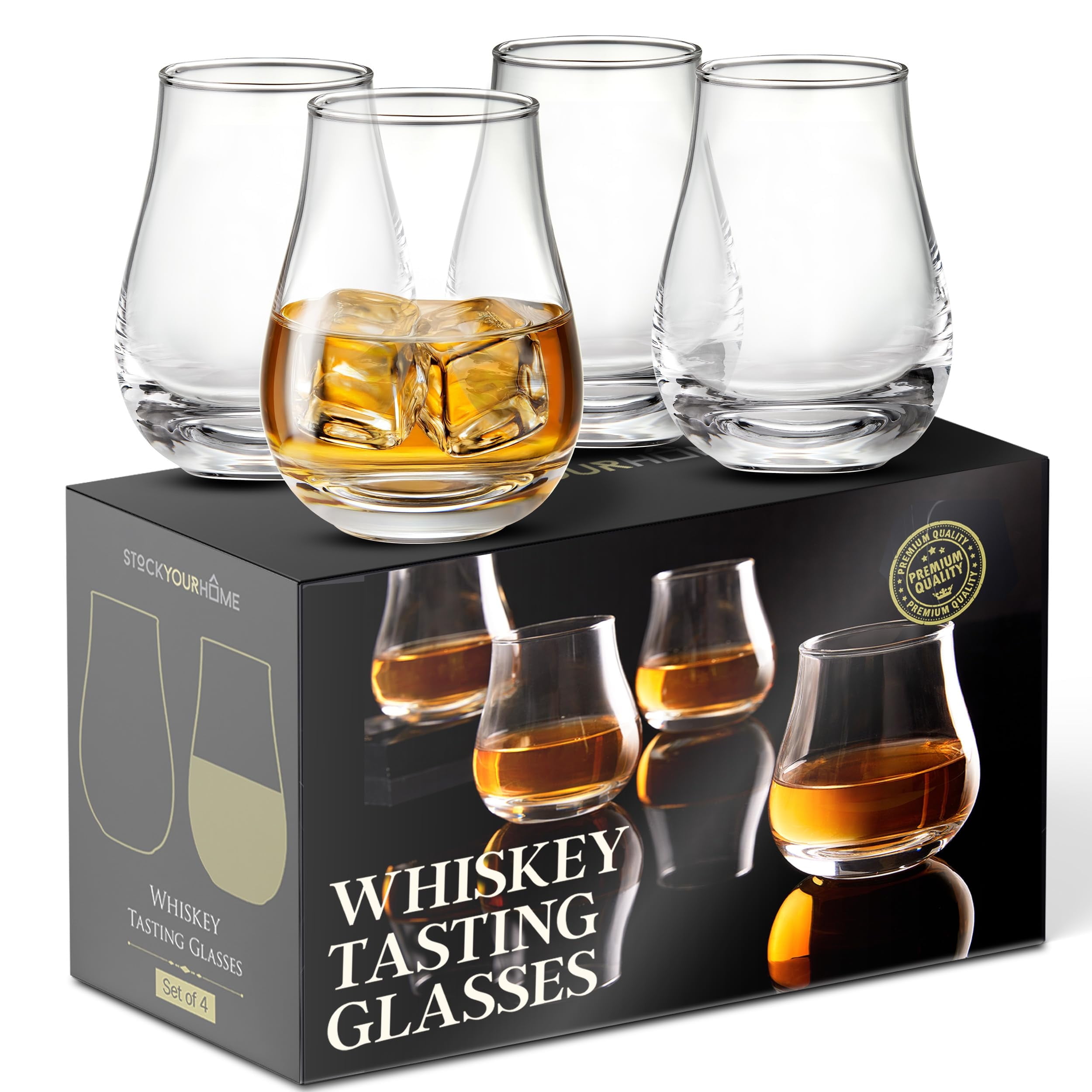 4oz Whiskey Tasting Glasses Set of 4 – Tulip Snifter Glasses for