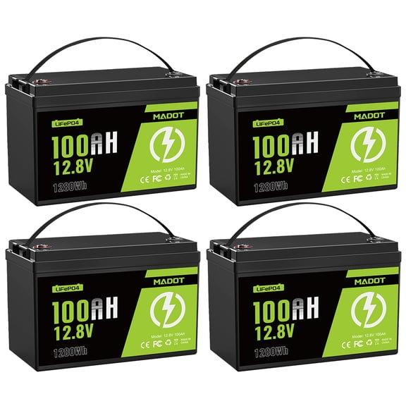 4pack 12V 100Ah LiFePO4 Lithium Battery, Group 31 Deep Cycle with Smart 100A BMS & Low Temp Cut-Off, 15000 Cycles 10-Year Life, Lightweight Replacement for RV, Solar, Marine, Home Backup, Off-Grid
