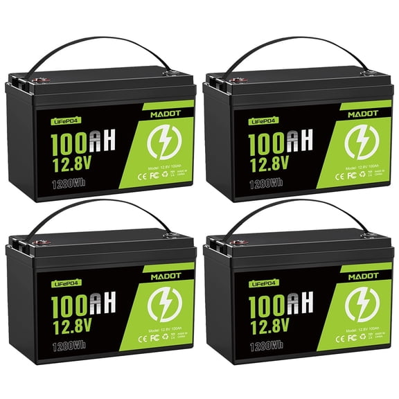 4pack 12V 100Ah LiFePO4 Lithium Battery, Group 31 Deep Cycle with Smart 100A BMS & Low Temp Cut-Off, 15000 Cycles 10-Year Life, Lightweight Replacement for RV, Solar, Marine, Home Backup, Off-Grid