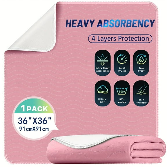 4pack/1pack 36” x 36” Extra Heavy Absorbency Washable Underpads, Waterproof Quick Drying Nursing Pads Incontinence Bed Pads, Reusable Washable Pee Pads for Dogs, Diaper Changing & Adults