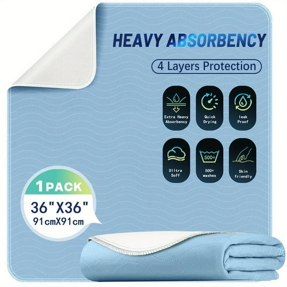 4pack/1pack 36” x 36” Extra Heavy Absorbency Washable Underpads, Waterproof Quick Drying Nursing Pads Incontinence Bed Pads, Reusable Washable Pee Pads for Dogs, Diaper Changing & Adults