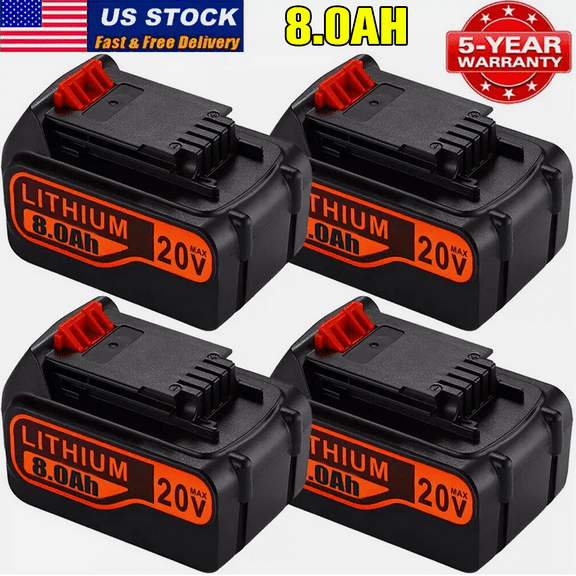 4pack 8.0Ah 20V Max Lithium Battery Replacement for Black and Decker LBXR20 LBXR20-OPE LBX20 LB2X4020 Cordless Tools Batteries