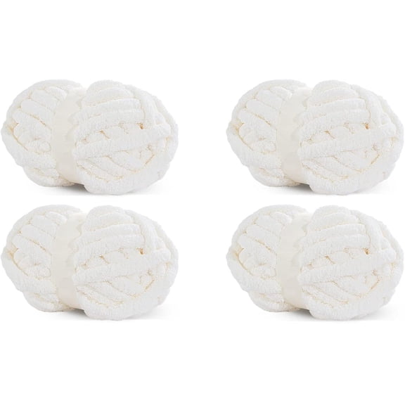 4pack Chunky Chenille Yarn for Blanket, Super Bulky Soft Thick Fluffy Jumbo Giant Washable Polyester Big Yarn for Hand Knitting Extreme DIY Arm Knitting Throw Rugs Pillow