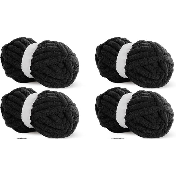 4pack Chunky Chenille Yarn for Blanket, Super Bulky Soft Thick Fluffy Jumbo Giant Washable Polyester Big Yarn for Hand Knitting Extreme DIY Arm Knitting Throw Rugs Pillow