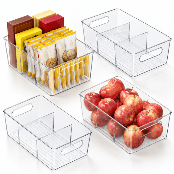 4pack Clear Cabinet Organizer Bins, Multi-Purpose Pantry Storage Set