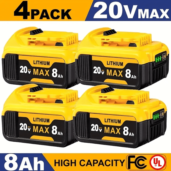 4pack-DW- 20V 8Ah Lithium-lon Battery Replacement Compact XR Design, High-Capacity Power, Compatiblewith DCB205 DCB200 DCB203 DCB206 DCB208 20-Volt Cordless Power Tools, Long-Lasting