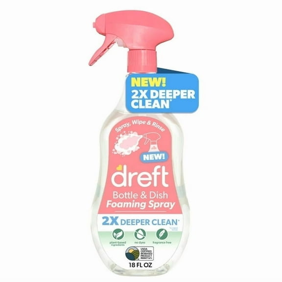 (4pack) Dreft Bottle & Dish Foaming Spray, Baby Bottle Cleaner and Dish Soap, Plant-Based Formula, 18 oz