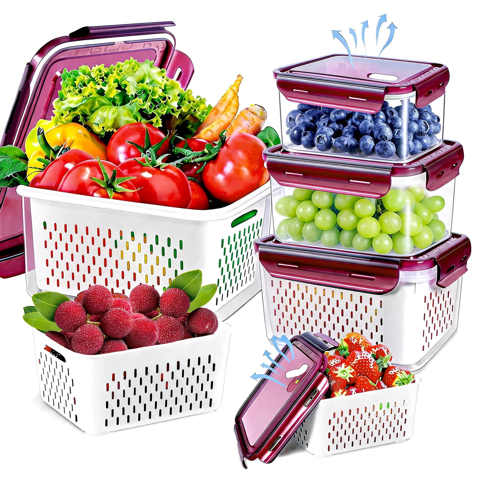 4pack Fruit Storcontainer For Fridge With Colander And Vent - Purple ...