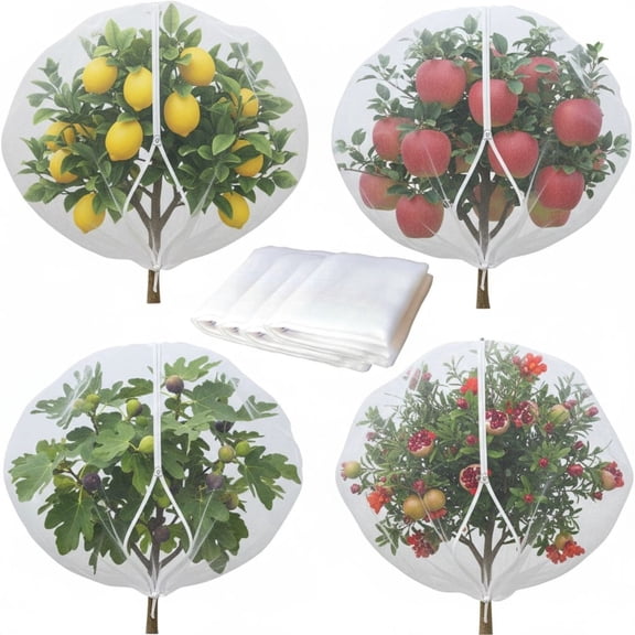 4pack Garden Mesh Netting with Zipper & Drawstring, Pest Barrier Plant Cover for Vegetables Fruit Tree