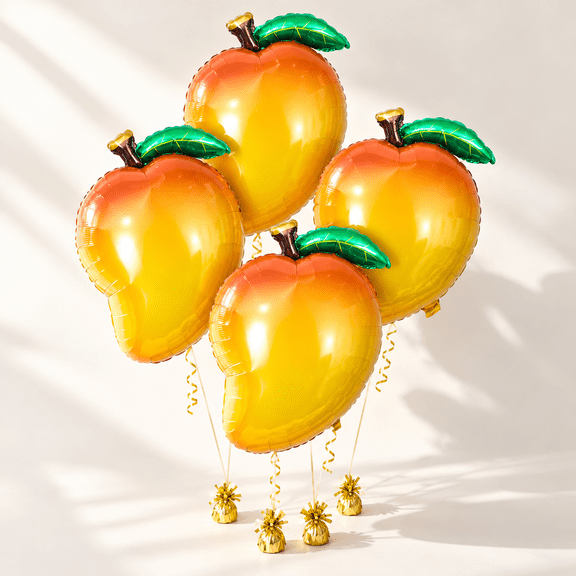 4pack Mango Shaped Foil Balloons Tropical Party Decorations for Birthday Summer Photo Booth