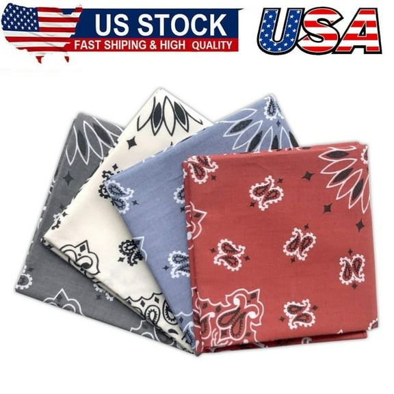4pack Paisley Bandana - Classic Pattern Multi-purpose Bandanas For Men and Women, 100% Cotton