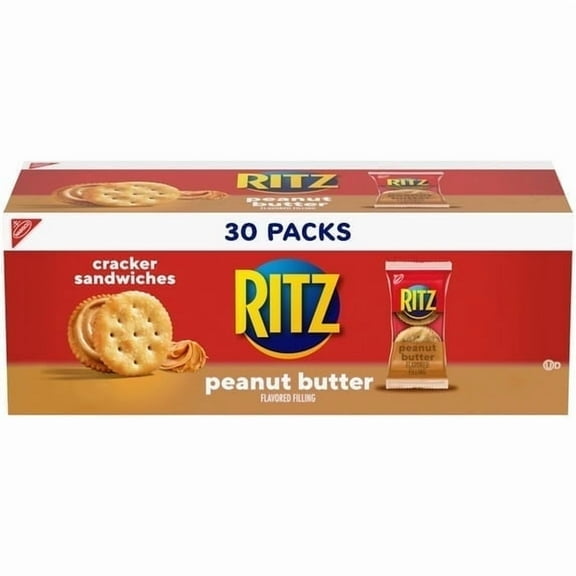 (4pack) RITZ Peanut Butter Sandwich Crackers, Lunch Snacks, 30 Snack Packs (4 Crackers Per Pack)