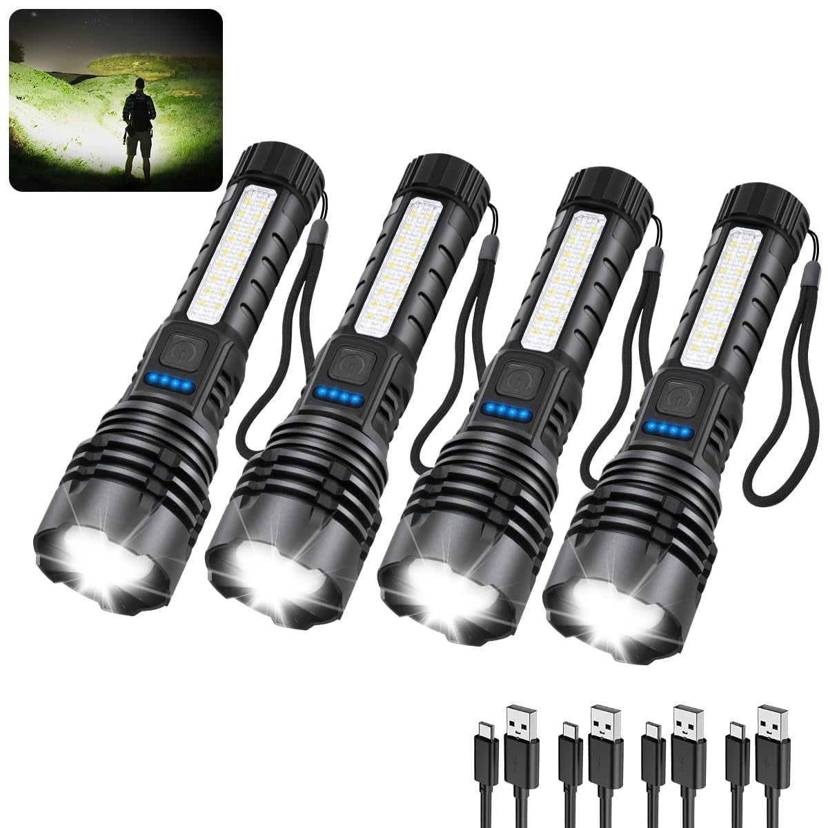 4pack Rechargeable High Lumens LED Flashlight for Home Emergency Camping Outdoor Use