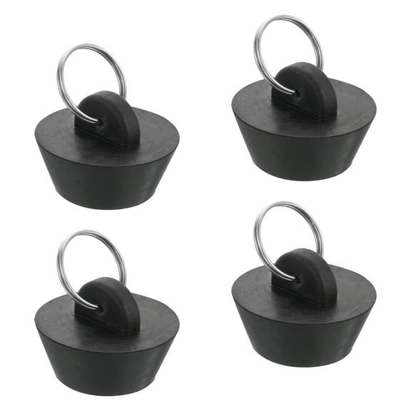 4pack Rubber Drain Stopper with Hanging Ring Fits 1 Inch to 1-3/8 Inch, Black