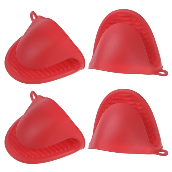 4pack Silicone Pot Holders Heat Resistant Silicone Mini Oven Mitts Pinch Pot Holders Finger Protector Red