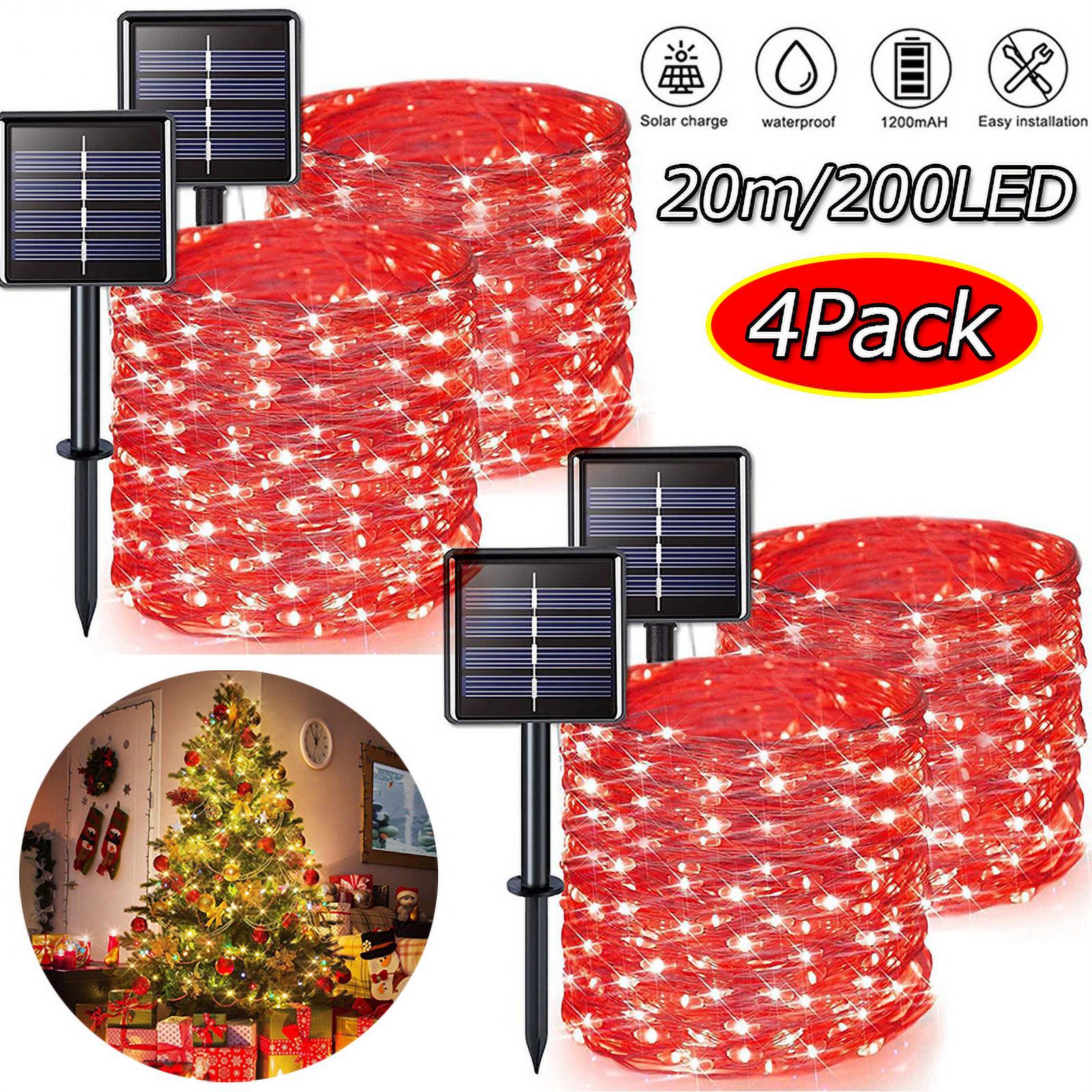 4pack Solar Fairy Light 20m 200led Outdoor Waterproof Solar Christmas Light Garden Decoration
