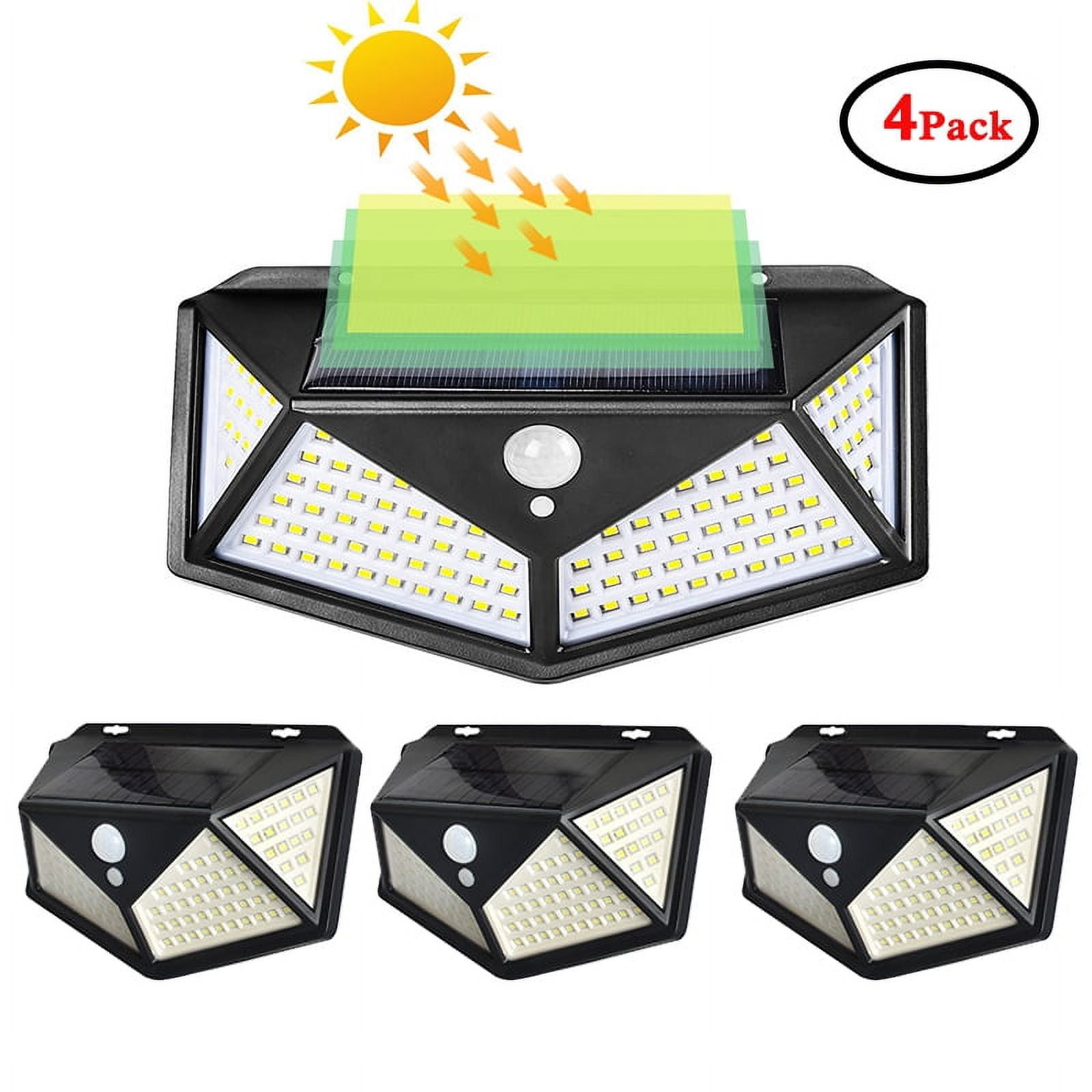 4pack Solar Motion Sensor Lights 100 Led Outdoor Wireless Solar Powered Lights for Steps Yard Garage Porch Patio IP65 Waterproof