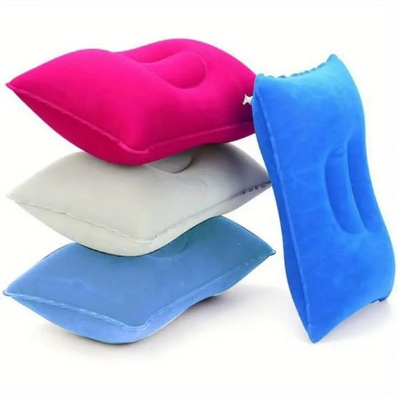 4pack Ultralight A4 Size Inflatable Travel Pillow, Small Squared Flocked Fabric Air Pillow for Traveling, Holiday Trip, Hiking, Camping,Napping,Neck Lumbar Support(Gray,Sky Blue,Red,Deep Blue)