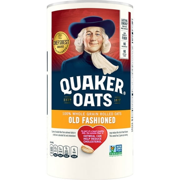 (4packs)-Quaker Oats Old Fashioned 100% Whole Grain Oatmeal, 18 oz Canister-No Artificial Favors, Colors, or Preservatives