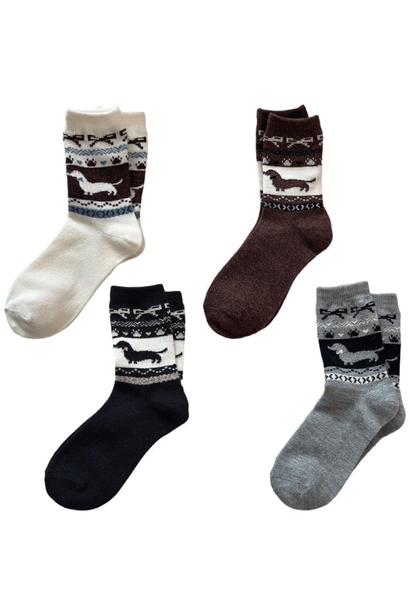 4pair Cute Cartoon Dachshund Women's Socks Kawaii Harajuku Breathable Autumn Winter Fashion Dog Socks Women Business Christmas Gifts