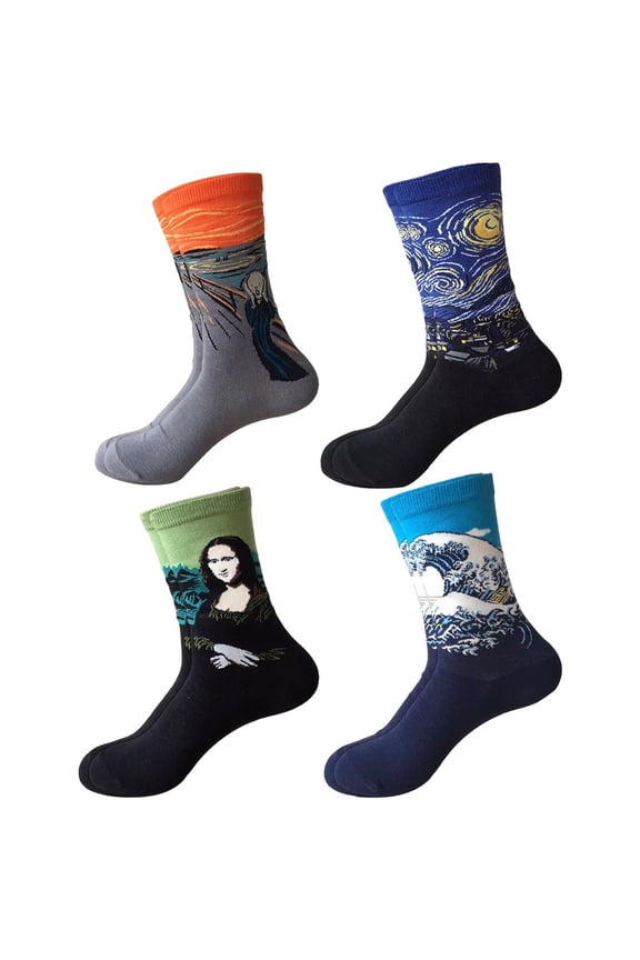 4pair Fun Socks Retro Personality Art Socks Painting Patterned Famous Art Socks Oil Painting Socks Trendy Novelty Socks For Men Women